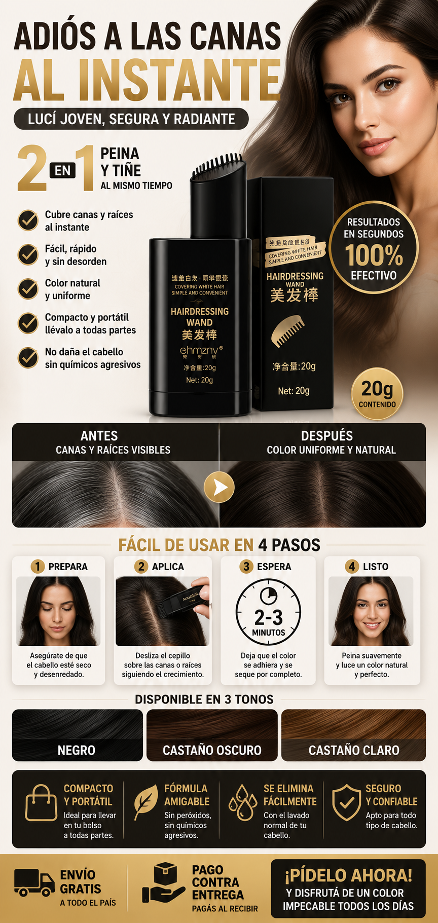 Tinte Instant&aacute;neo para Canas y Ra&iacute;ces &ndash; Retoque de Cabello