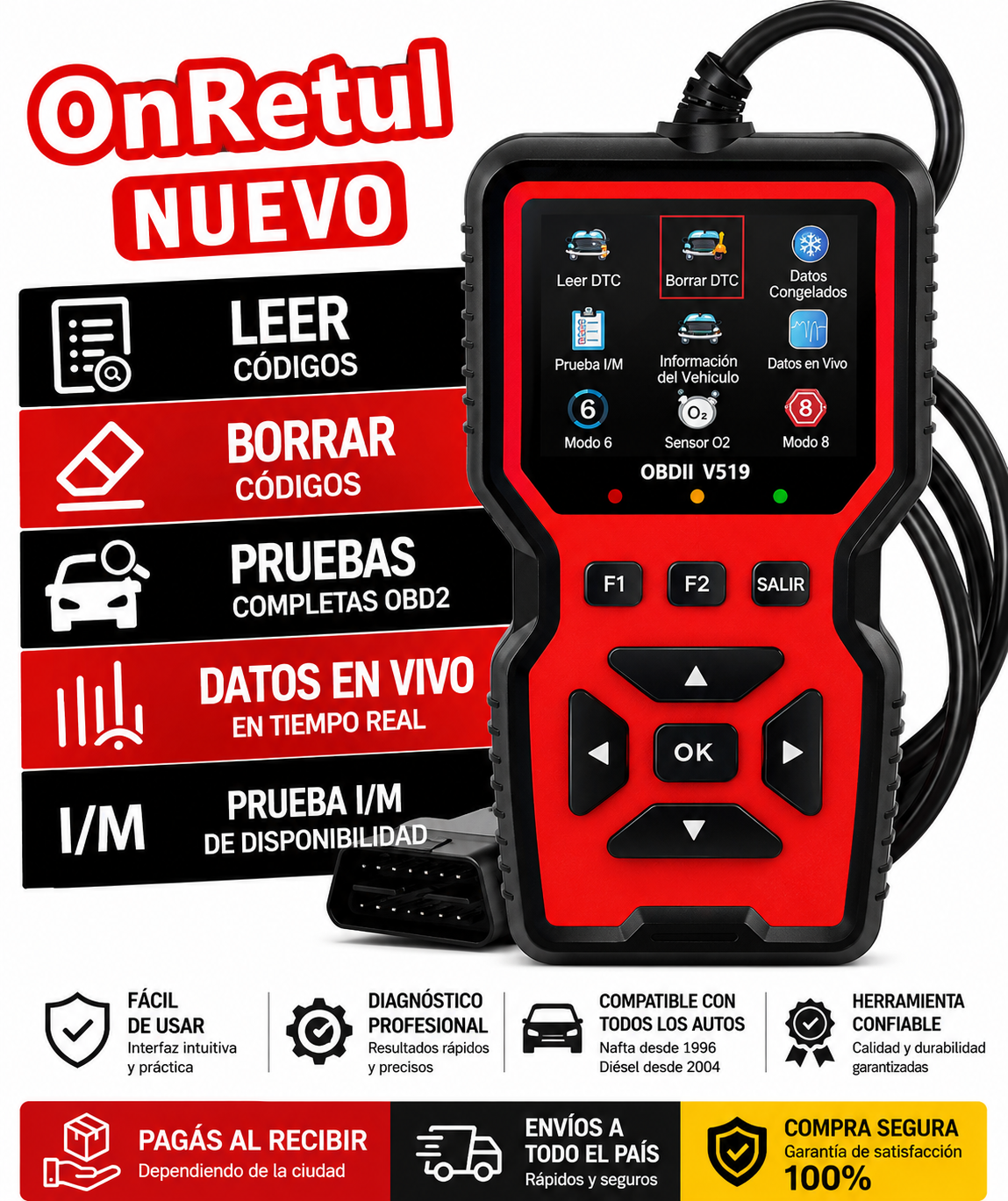 Esc&aacute;ner Automotriz V519 OBD2 Profesional &ndash; Lector y Borrador de C&oacute;digos