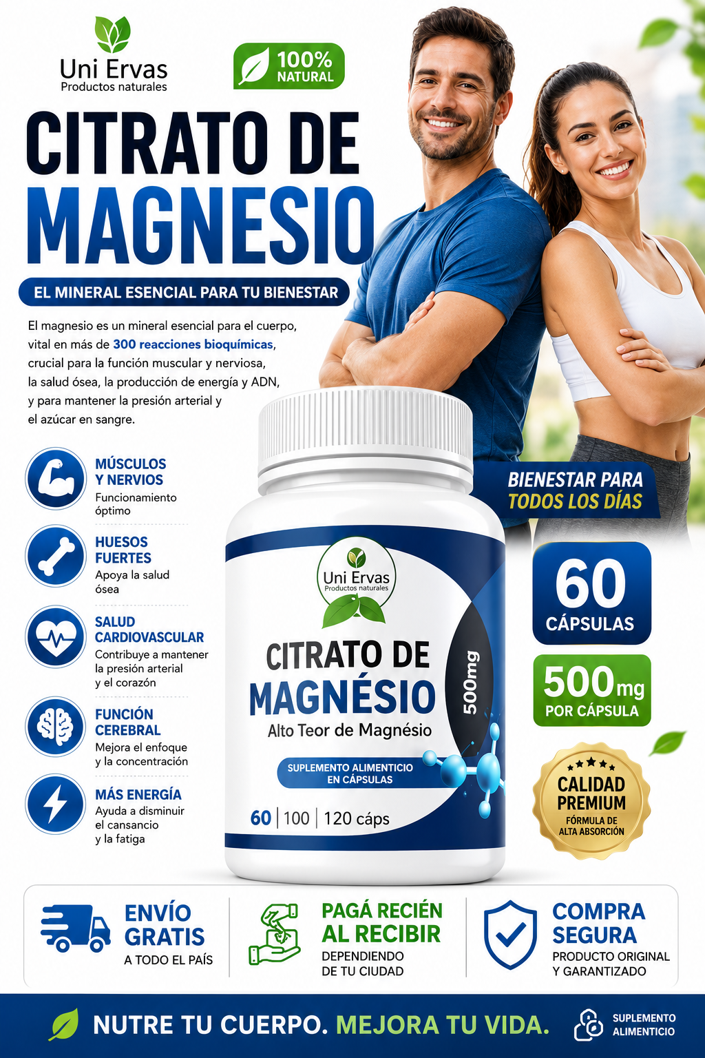 Citrato de Magnesio Uni Ervas &ndash; 60 C&aacute;psulas