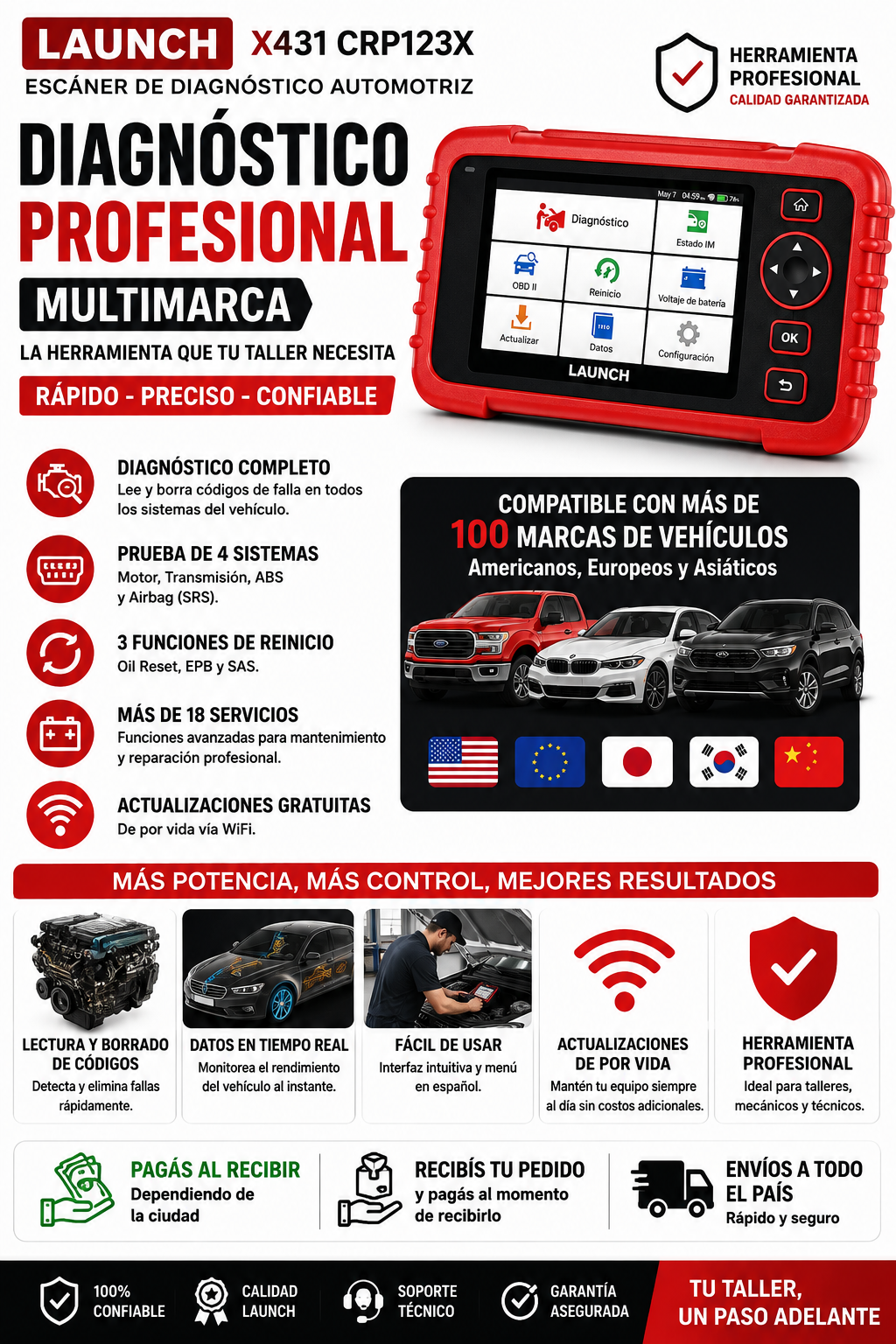 Esc&aacute;ner Automotriz LAUNCH X431 CRP123X Profesional Multimarca