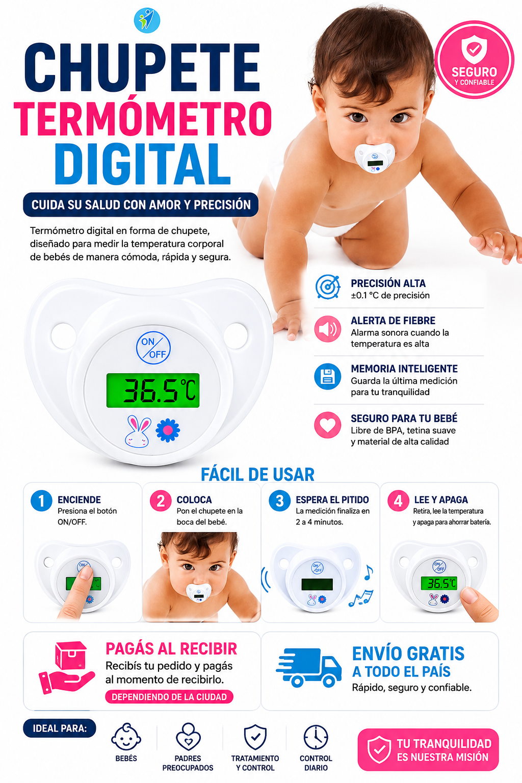 Term&oacute;metro de Chupete Digital para Beb&eacute;