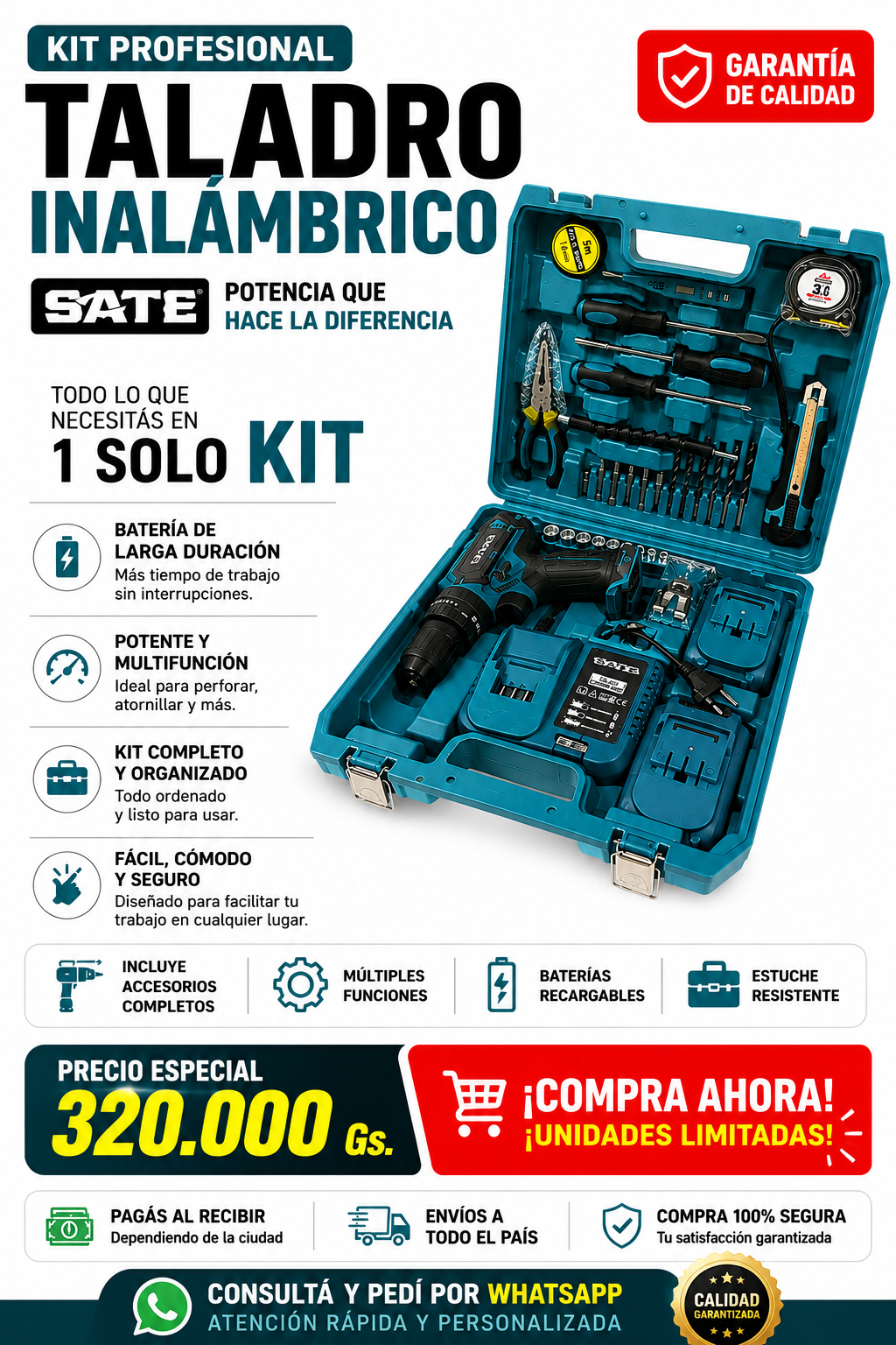 Kit Taladro Inal&aacute;mbrico SATE 21V