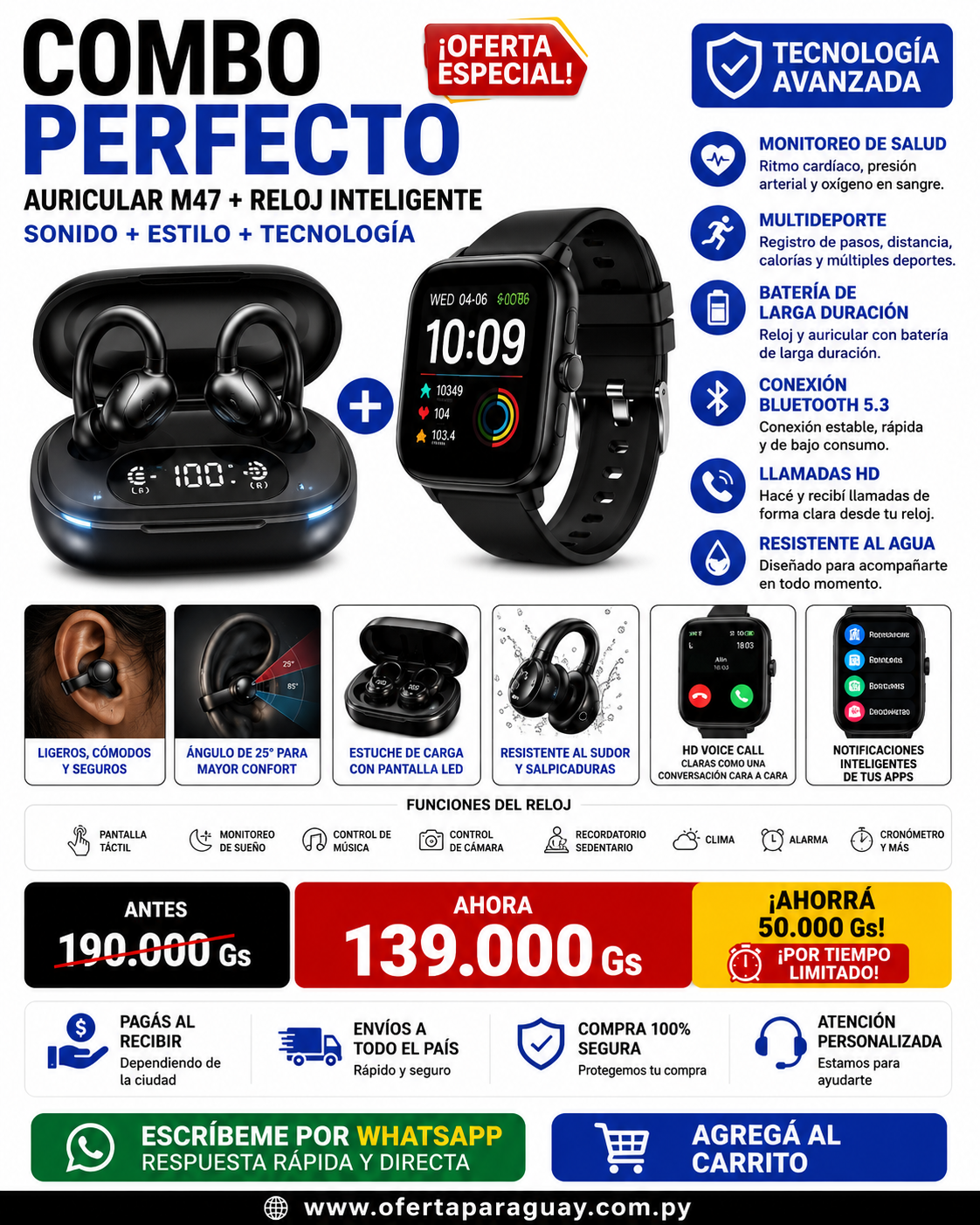 Auricular M47 + Smartwatch