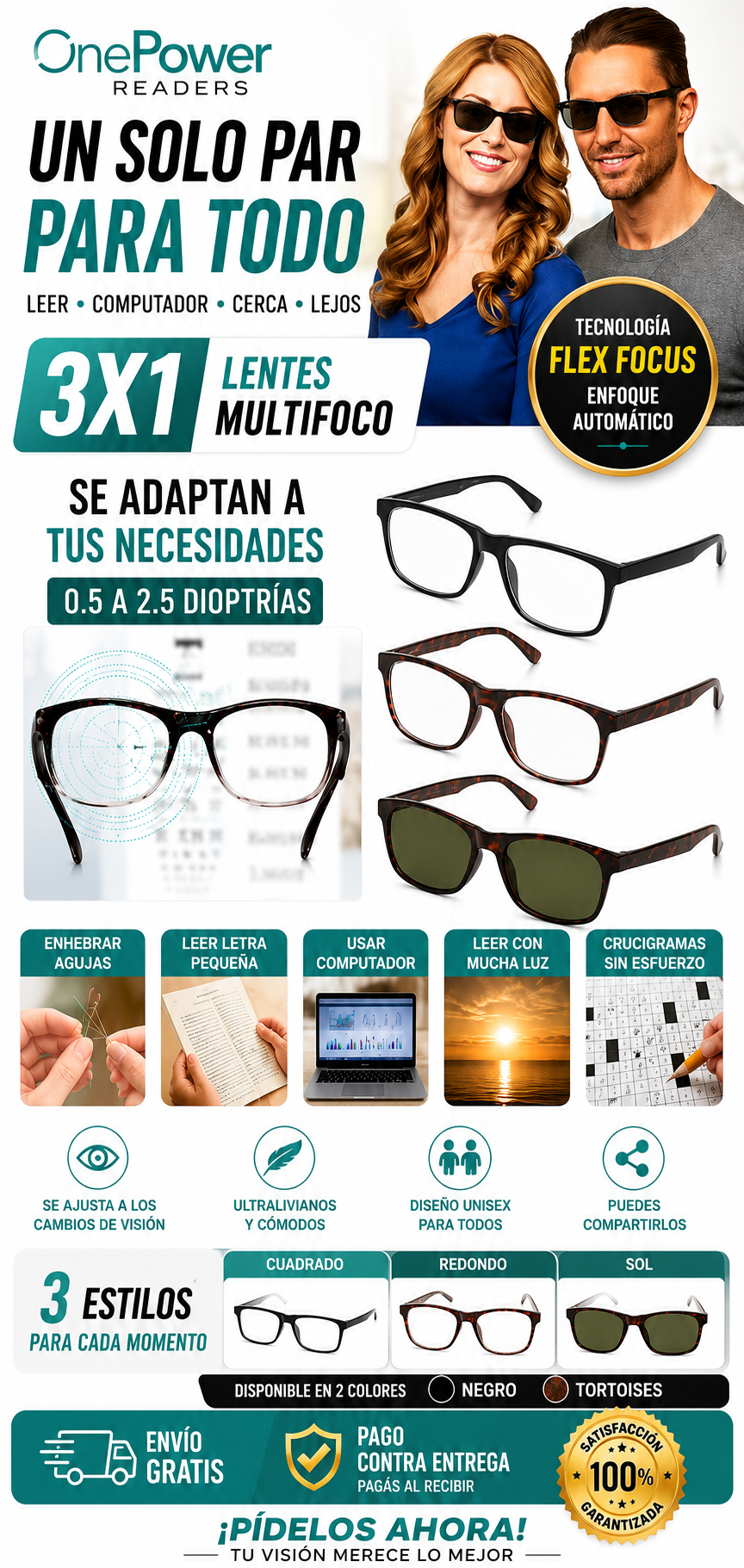 Lentes Multifocales para Lectura OnePower Readers &ndash; Set de 3
